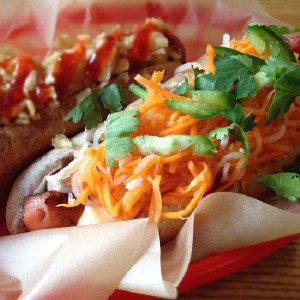 A hotdog with toppings like a Vietnamese Banh mi sandwhich. :D