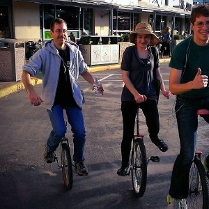 Unicycling with my dad and sister. :)