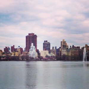 A view of the upper east side... The cherry trees have started blooming.