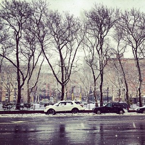 NYC is getting about 3-4 inches of snow today. I'd be enjoying it more if I'd remembered to bring my boots with me.