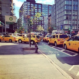 Manhattan midday... A herd of taxis stretches nearly two blocks, all waiting for their turn to get some of that $4.30 per gallon gas.