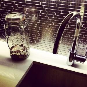 Glass and metal. My kitchen sink.