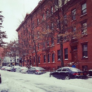 My street under about six inches of snow.