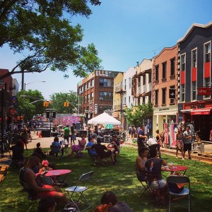 Northside Festival. Bedford Ave has a stage and grass on the street. :D