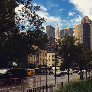 Between showers of rain the clouds unexpectedly parted over midtown.