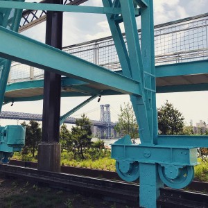 The new waterfront park just opened at the old Domino Sugar factory. Very cool reuse of the old factory elements!